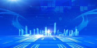 城市蓝色科技展板背景