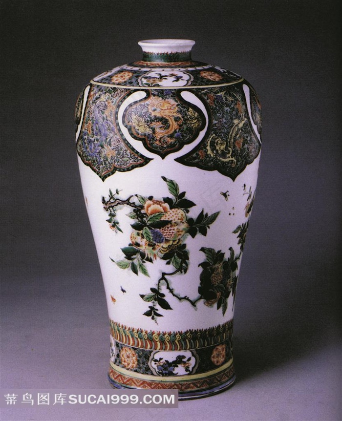 花鸟画图案装饰花瓶高清素材