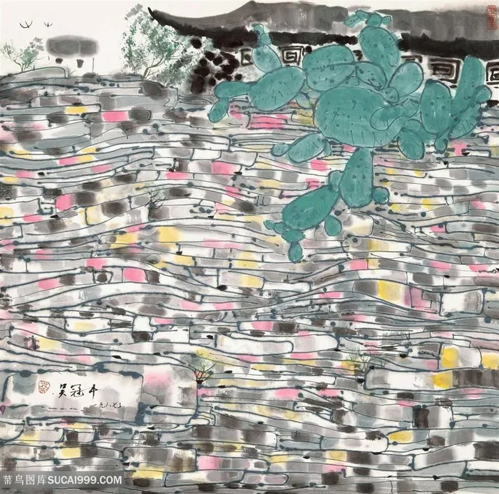 吴冠中手绘建筑水墨房子装饰画