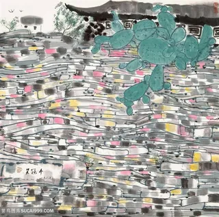 吴冠中手绘建筑水墨房子装饰画