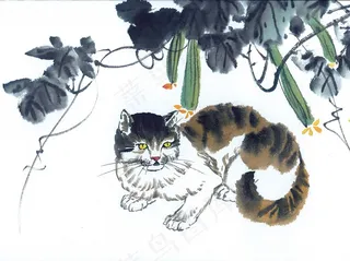 水墨猫中国画美图素材