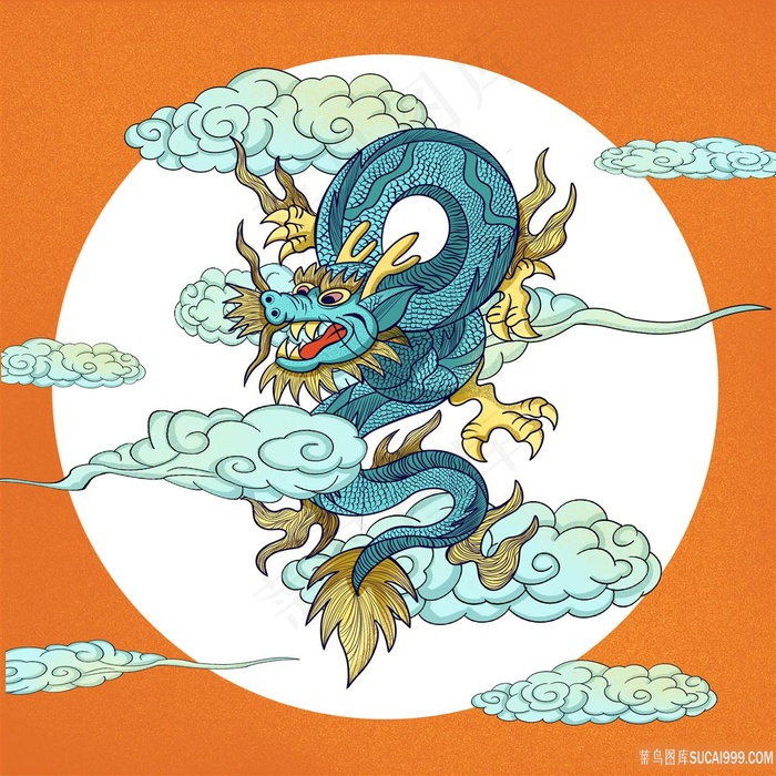 高清手绘中国传统神兽青龙白虎凤凰麒麟插画