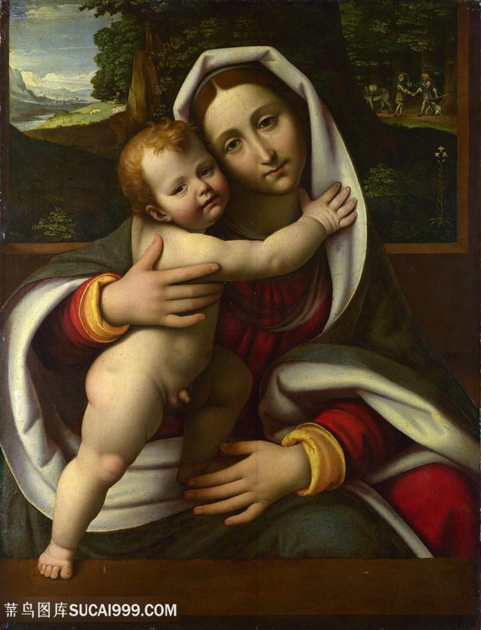 达芬奇妇女与小孩油画图片