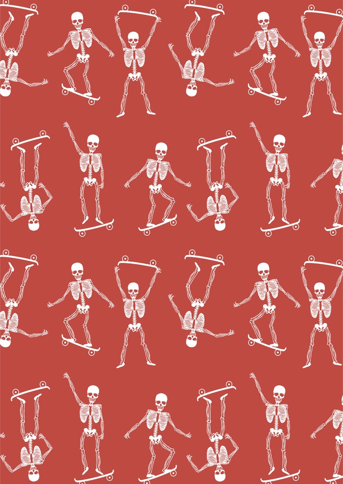 骷髅骨头玩滑板卡通