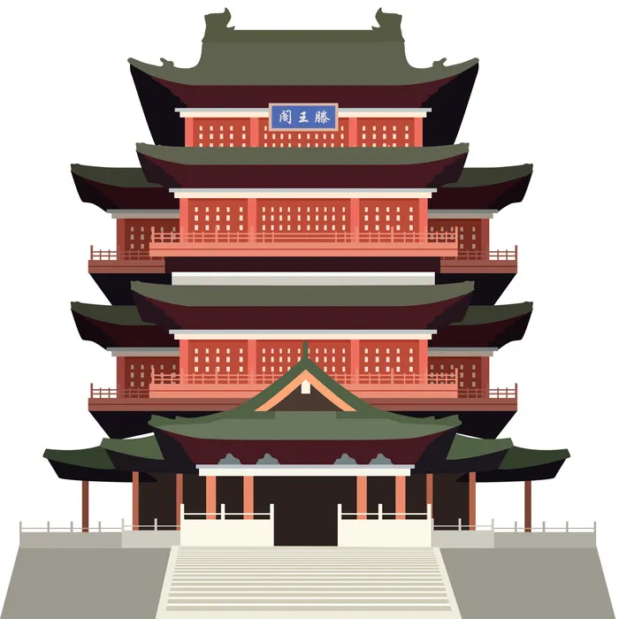复古中国风国潮古建筑插画手绘高楼古塔PSD素材亭子png免抠图psd模版下载