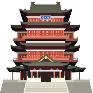 复古中国风国潮古建筑插画手绘高楼古塔PSD素材亭子png免抠图