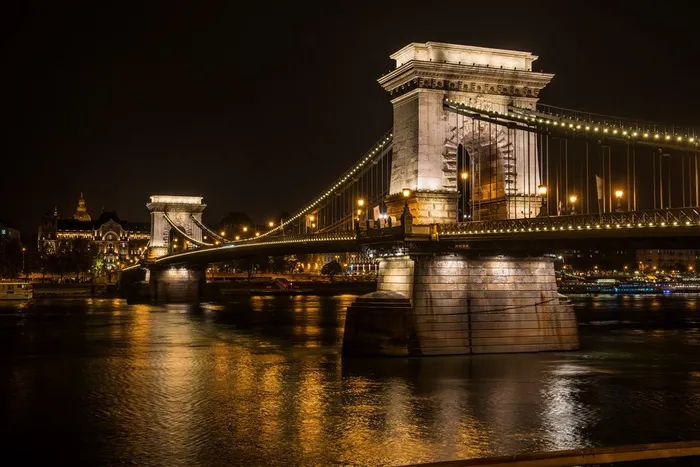 匈牙利首都布达佩斯大桥夜景素材