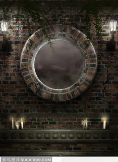 哥特式石砖圆形窗潮流背景素材