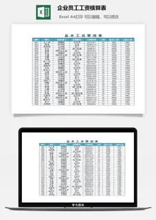 企业员工工资核算表excel模板