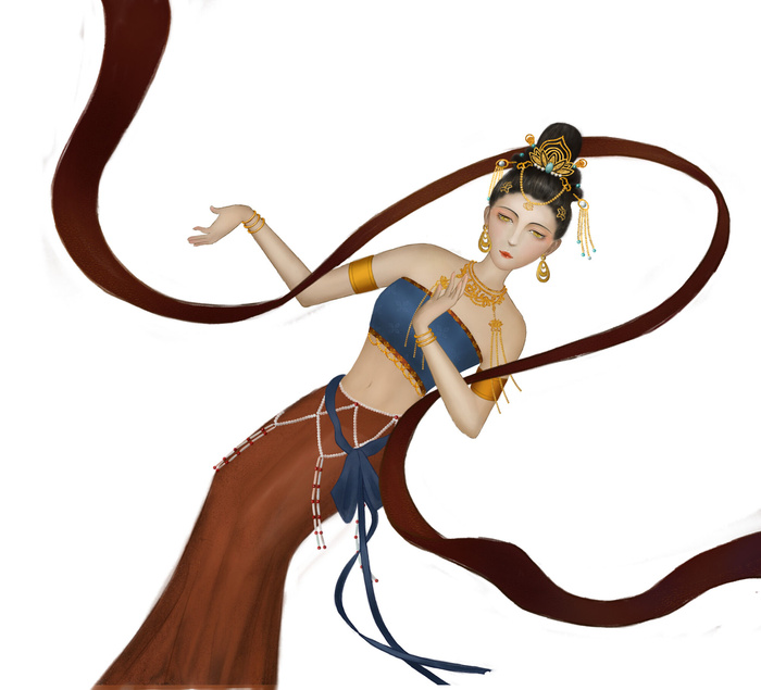 手绘国潮中国风古代敦煌神话飞天仙女美女古装人物插画PSD素材