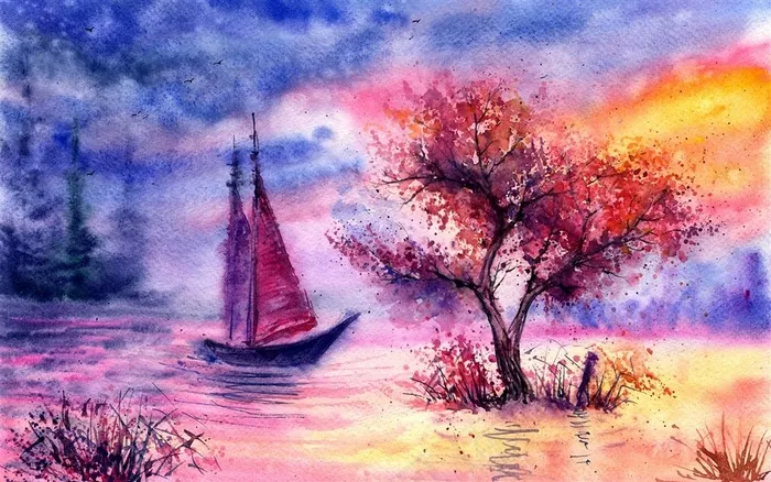 精美水彩风景画高清图片