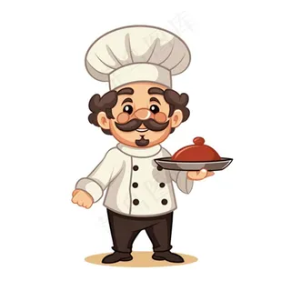 厨师端着菜品卡通插画免抠