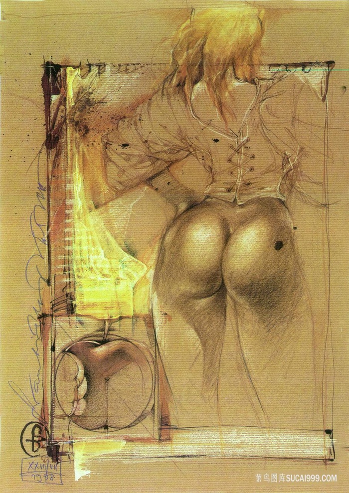 复古女性臀部插画