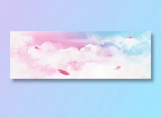 红蓝天白云云朵天空花瓣飞扬飘落