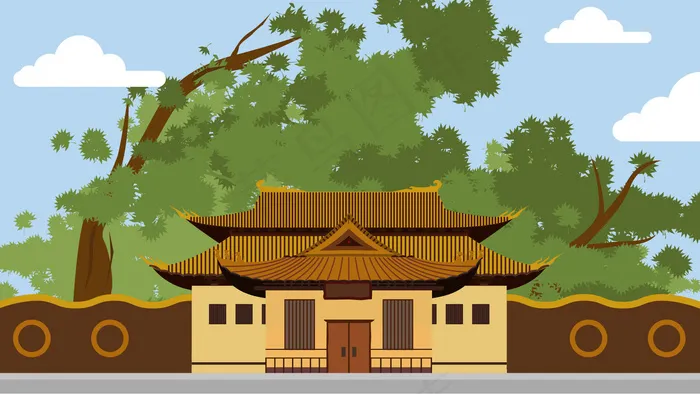 古风建筑插画ai矢量模版下载