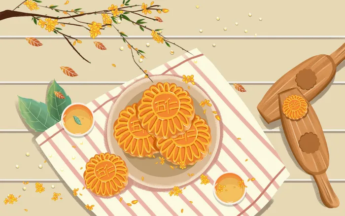 中秋月饼美食海报插画