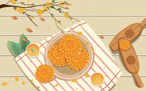 中秋月饼美食海报插画