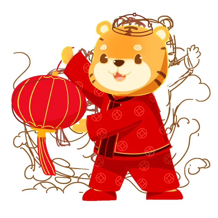 可爱2022年虎年吉祥物卡通形象新年海报元素AI矢量图PSD分层设计素材(2000x2000)psd模版下载