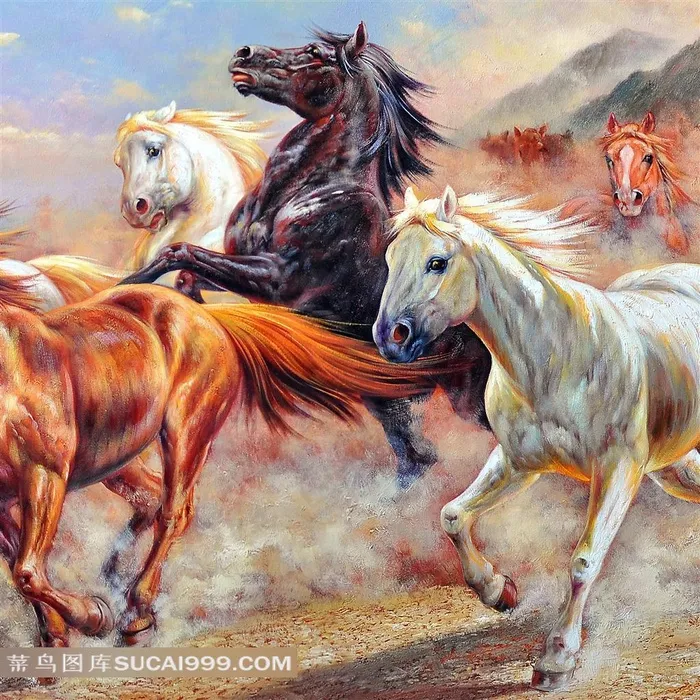 奔跑的骏马油画素材