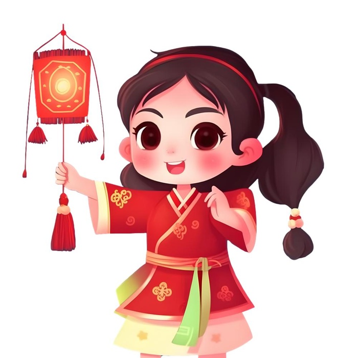 喜庆人物提灯笼红色祈福免抠