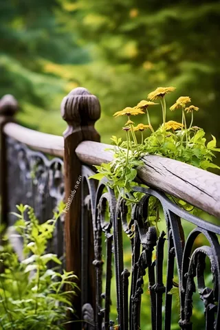 路边花朵栏杆模糊摄影