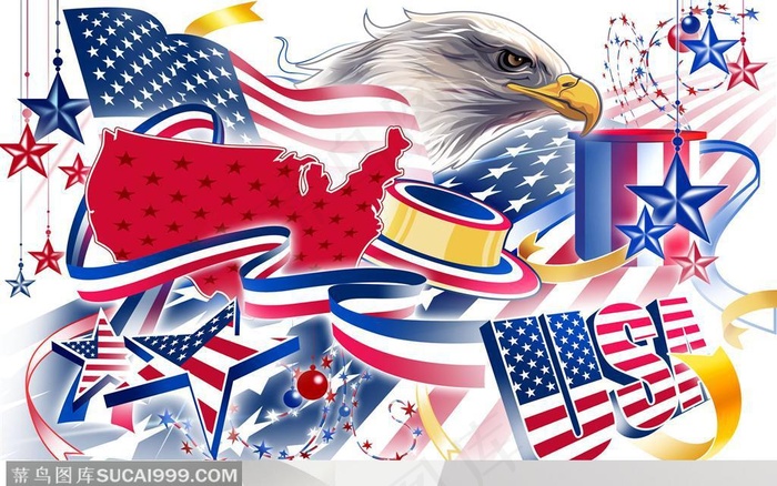 美国国旗 星条旗帜 鹰 彩球