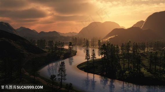 黄昏湖畔美景壁纸