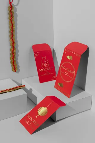 设计三个红包样机灰色背景