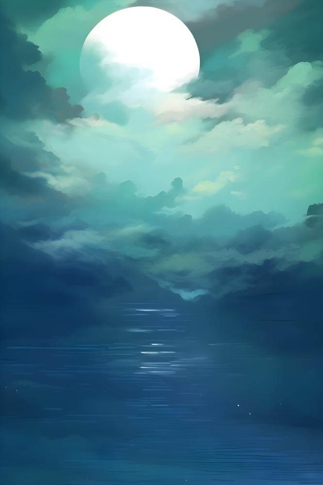 夜晚月亮河边清新意境背景(2400x3600)