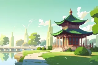 亭子绿色中国风背景