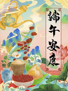 国潮风中国传统节日端午节赛龙舟粽子场景插画海报PSD设计素材 国潮风中国传统节日端午节赛龙舟粽子场景插画海报PSD设计素材