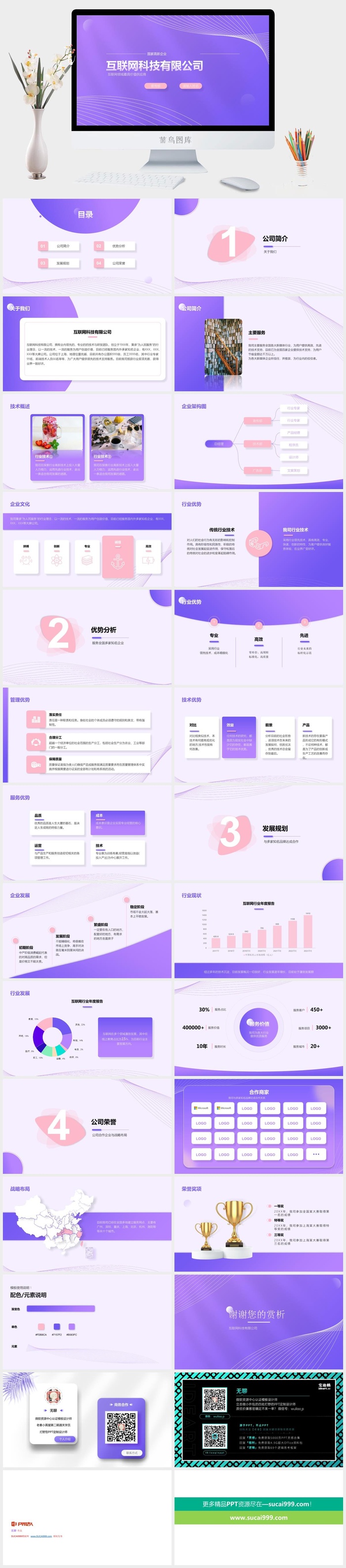 淡雅紫色互联网科技公司通用ppt模板