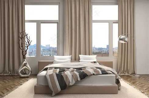 卧室摆放的双人床与落地灯高清图片 卧室摆放的双人床与落地灯高清图片