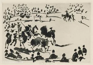 毕加索水墨骑马郊游风景画