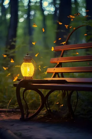 夜晚灯光椅子郊外森林