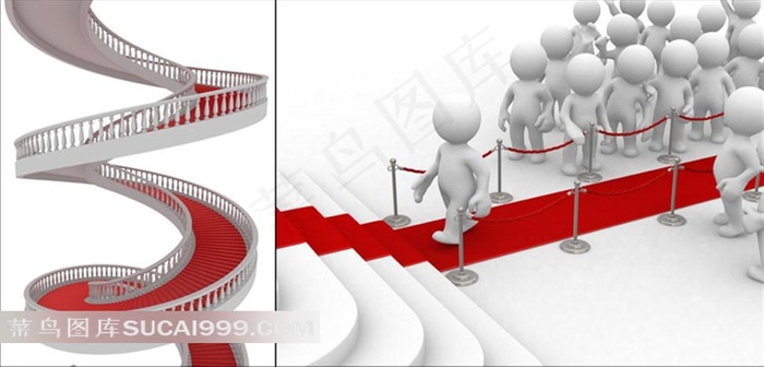 铺红地毯楼梯和3d小人高清图片素材