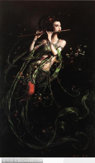 敦煌壁画飞天神女-伎乐天之一