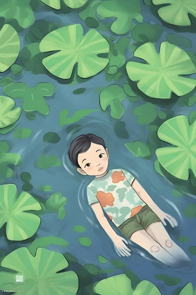 夏日玩水湖面植物荷叶睡莲插画背景(2400x3600)