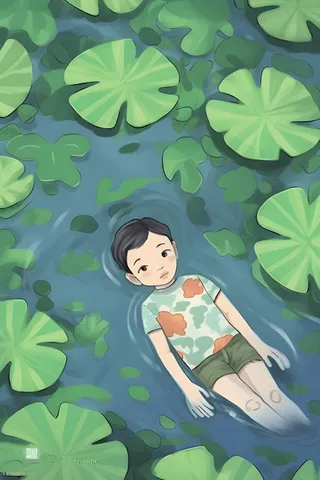 夏日玩水湖面植物荷叶睡莲插画背景