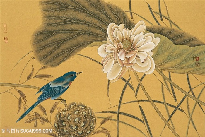 中式莲花花鸟高清装饰画
