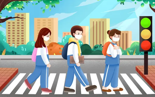 开学季手绘彩色卡通学生返校做好防疫插画海报