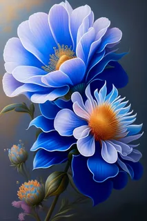 优雅蓝极致细节鲜花插画