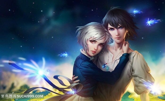 梦幻情侣人物插画