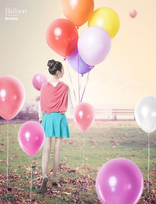 广告电商美女气球风景