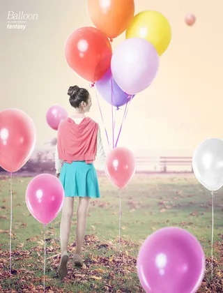广告电商美女气球风景