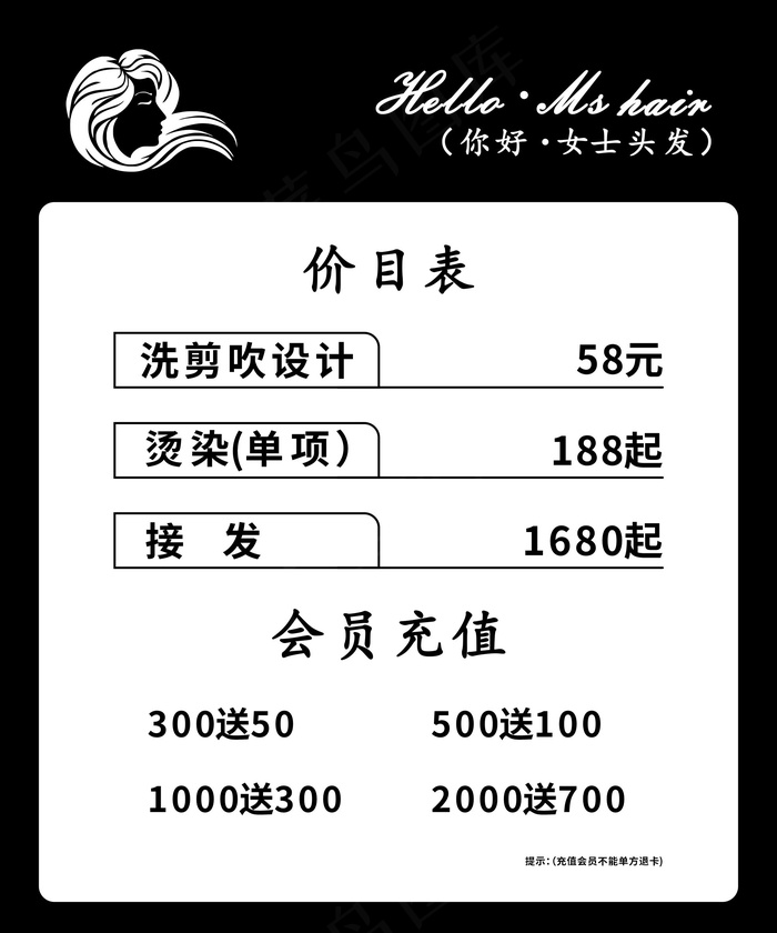 单页 价目表 美容美发 会员充值cdr矢量模版下载