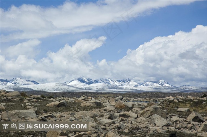 蓝天白云雪山高原图片素材