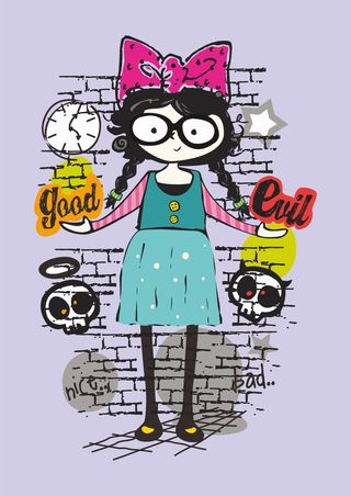 小女生 骷髅头 墙壁涂鸦 蝴蝶结