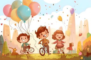 儿童孩子玩耍气球乐园聚会插画海报素材背景