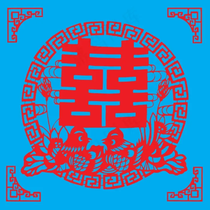 喜字剪纸 剪纸风元素ai矢量模版下载